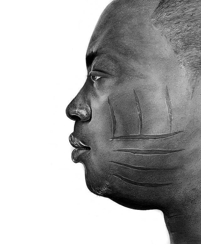 Scar Me Beautiful: Self Portrait by Adeniyi Odeleye, Graphite and Charcoal on Paper