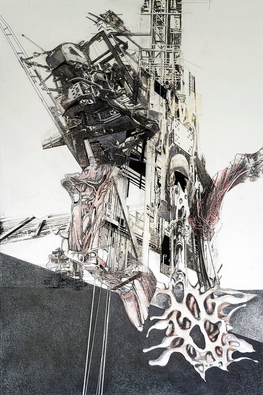 Hybrid Series #06 by Alejandro Borges, graphite, ink, acrylic, water colour on Strathmore board, 2023