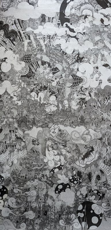 Cosmic Titans (2021) by Alexander Franks, Ink on paper