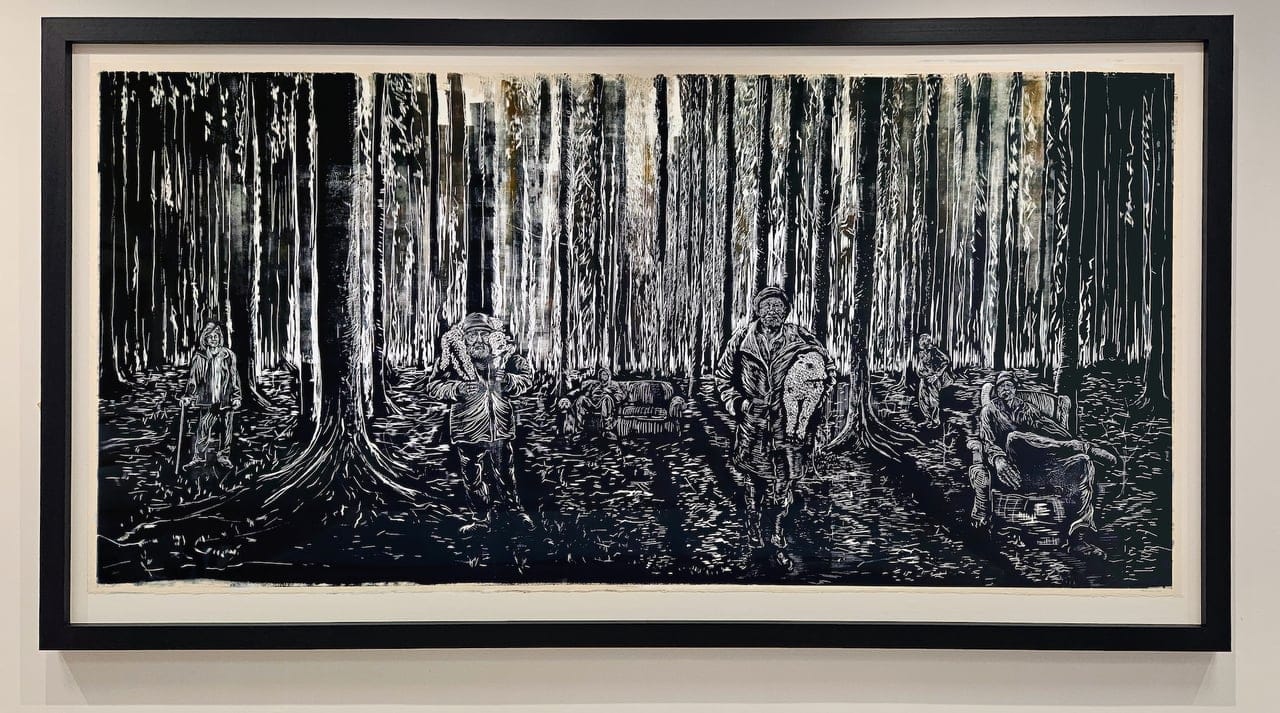 Skog by Andreas lian, Woodcut on paper, 2022