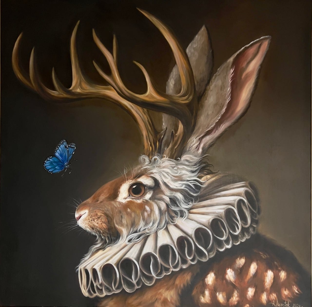 Blue butterfly by Anna Szóstak, Oil on canvas, 2024