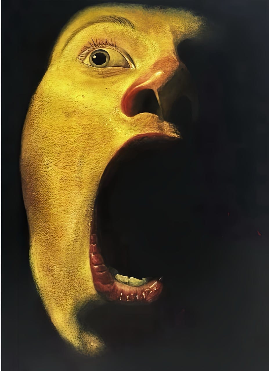 The Silent Scream by Athena, Acrylic on Blackboard, 2024