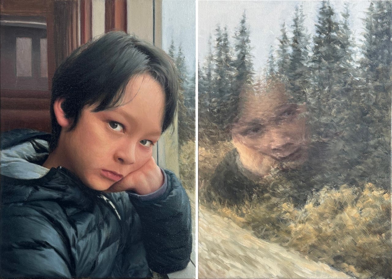 Boy on a Train by Bing Zhang, Oil on canvas, 2019