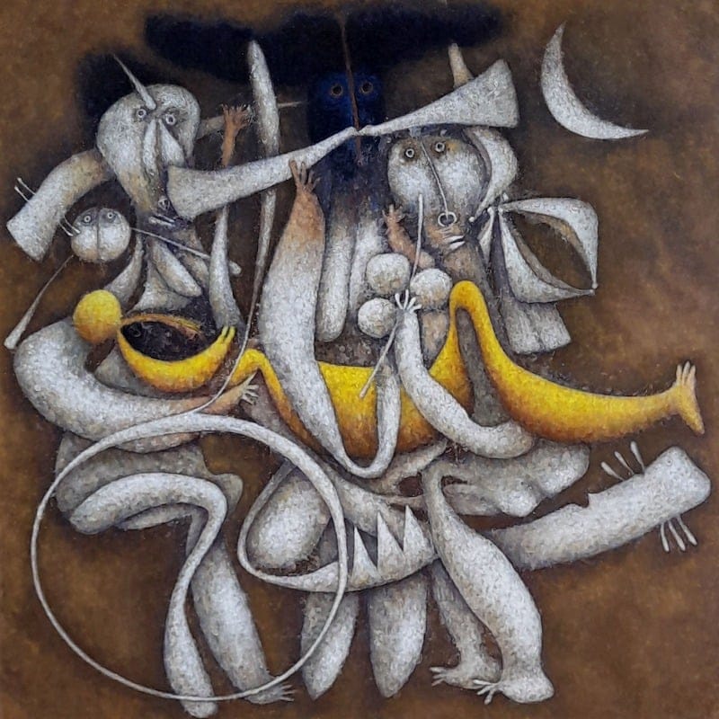 THE SWALLOW’S FRIST FLIGHT CEREMONY by Carlos Alberto Leon Cruz, Oil on canvas