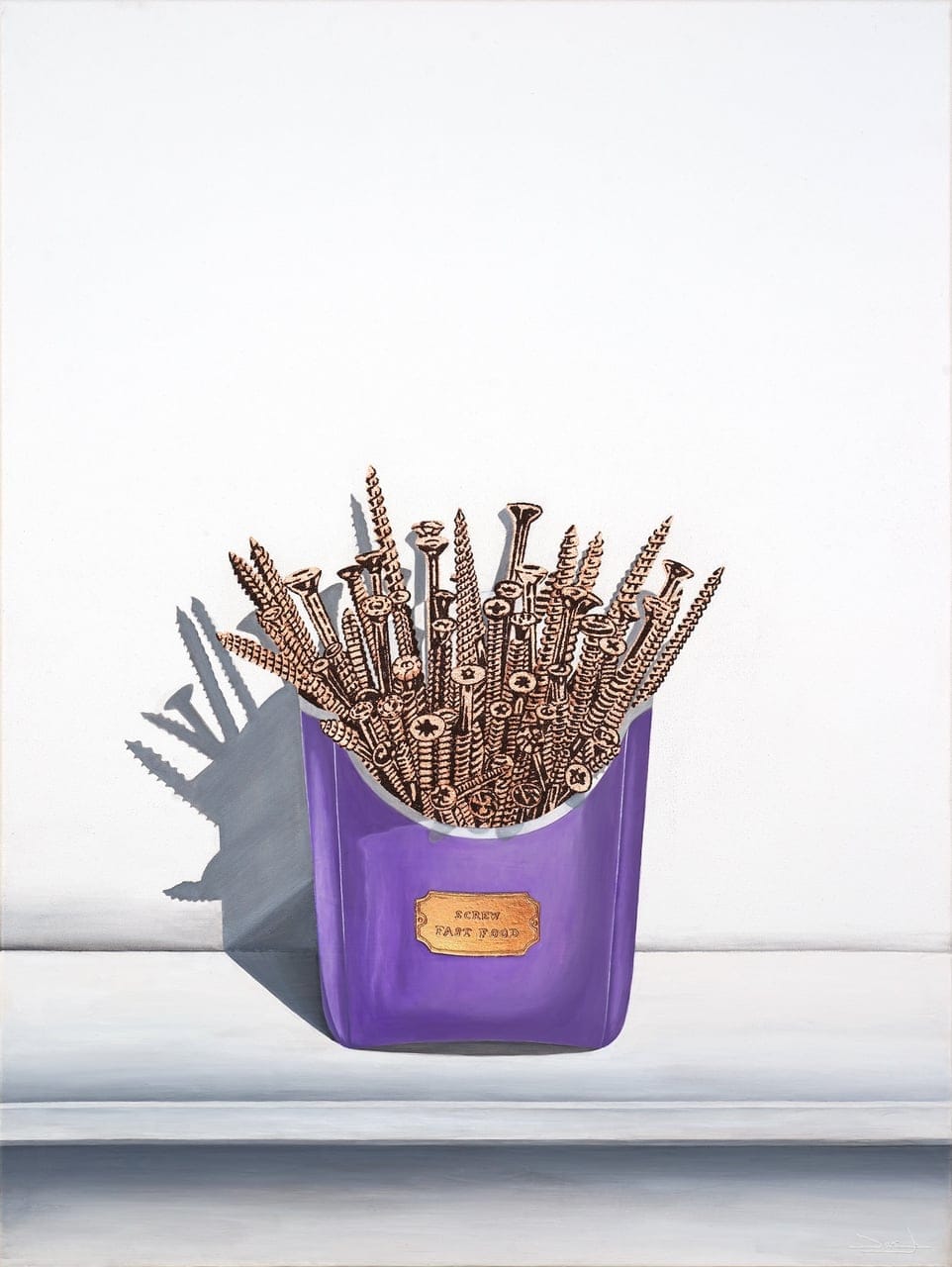 Screw Fast Food by Coffee & Copper Art, Acrylic, dried coffee grounds, copper leaf on canvas, 2025