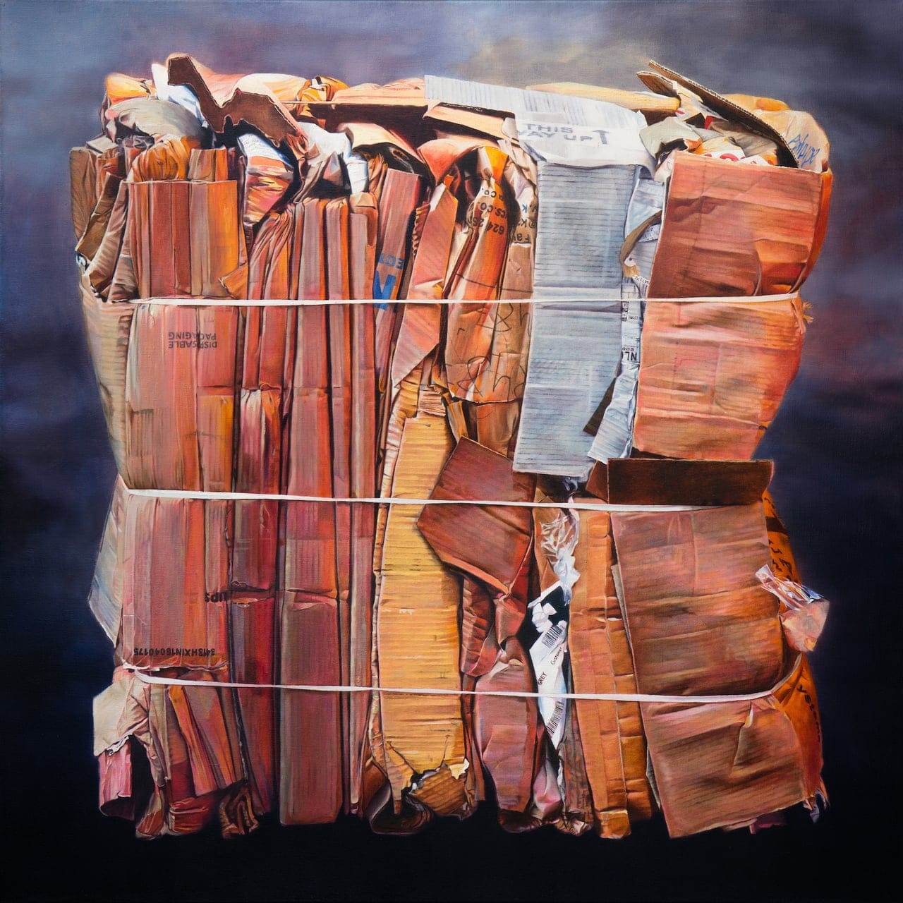 Cardboard Bundle I by David Agenjo, Oil on linen, 2017