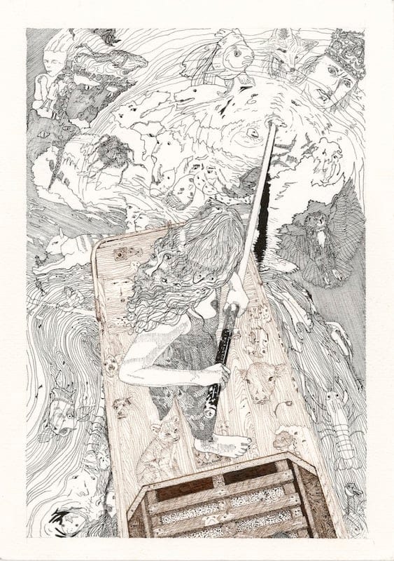 In The Swirls Of The Cam by Donna McLuskie, Pen and Ink on Watercolour Paper