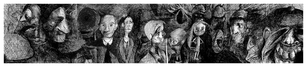 Dream of the Missing Child by ΕΥΑΓΓΕΛΟΣ ΛΙΜΠΑΝΤΟΥΔΗΣ (Evangelos Limpantoudis), Ink on paper (original journal drawings), digitally composed and printed on paper, 2024