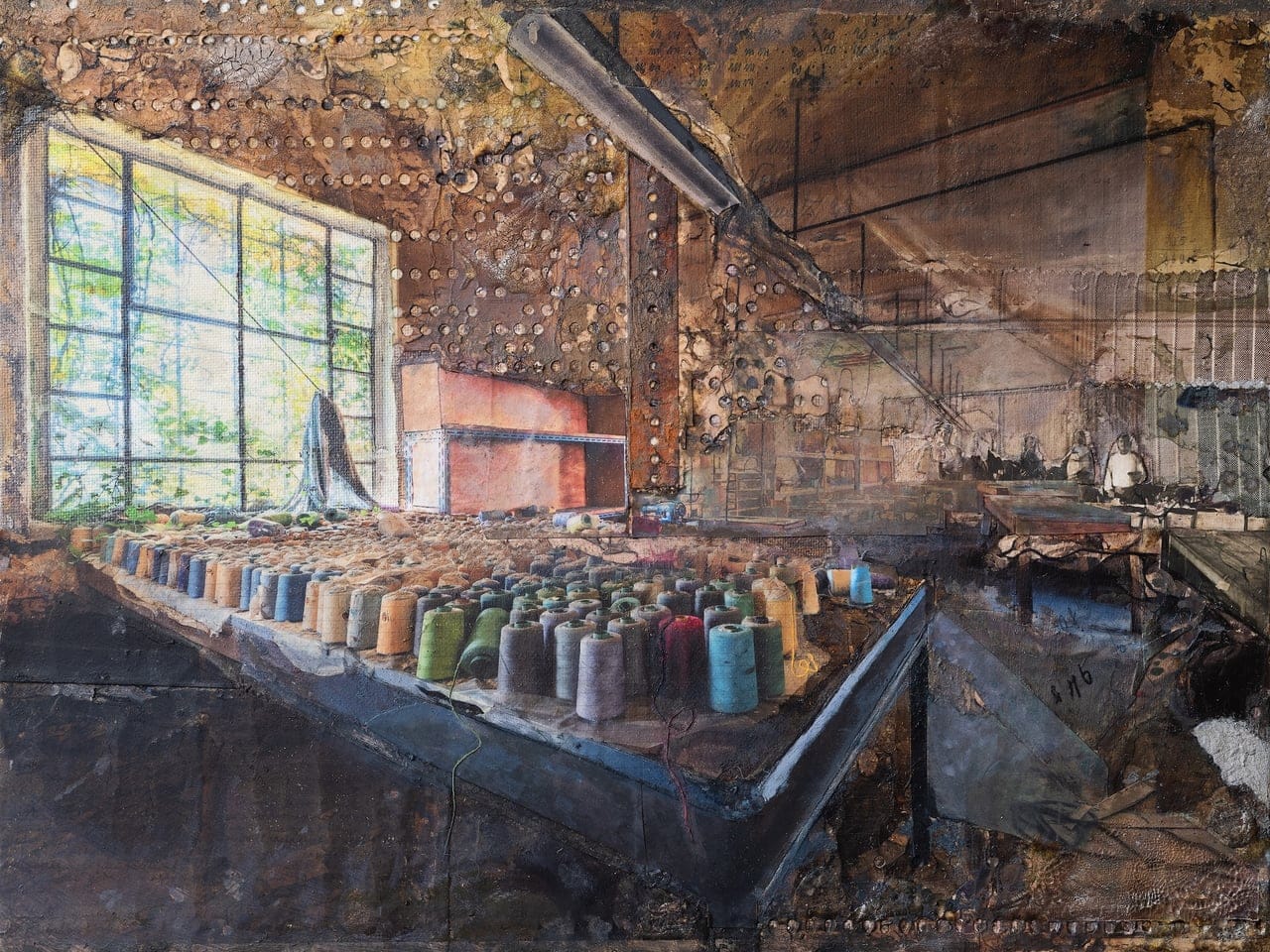 Cotton Factory 1 by Gina Soden, Mixed media on canvas, 2023