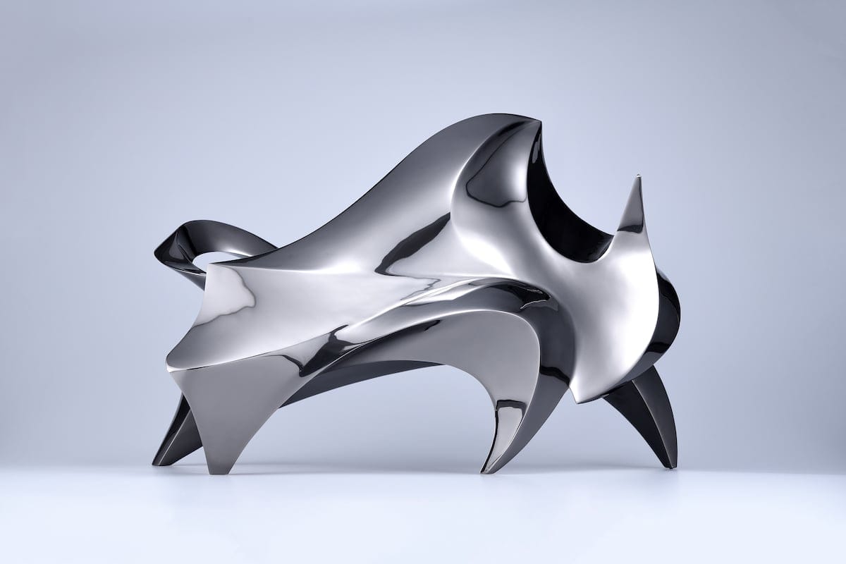 Galloping Ox by Iutian Tsai, Titanium Plating on Mirror Finish Stainless Steel Sculpture