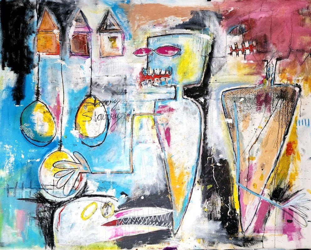 White lies and crocodiles by Jasmine Jagger, Mixed media on canvas
