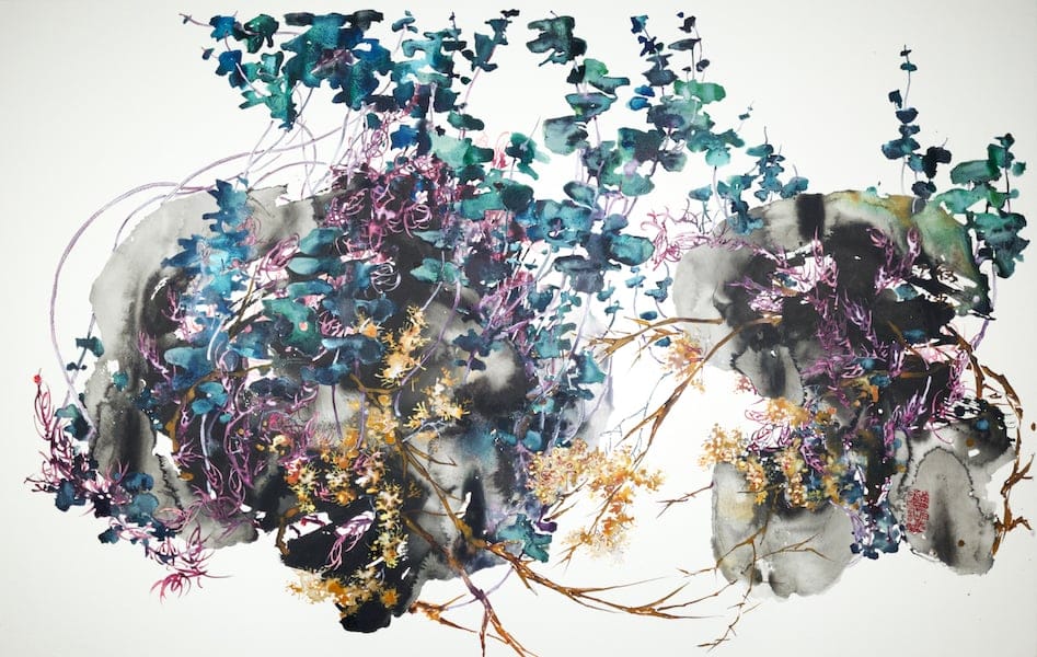 Ancient Equilibrium II by Jennifer Ng, Chinese ink and water-based mediums on paper, varnish