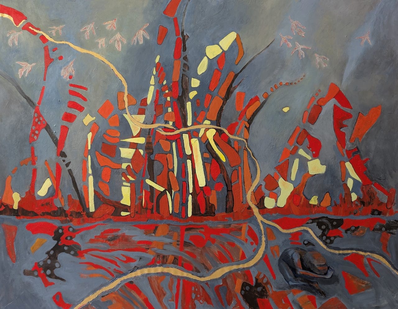 Étreinte embrasée (Blazing embrace) by Jenny Ouellet, Acrylic on canvas, 2025
