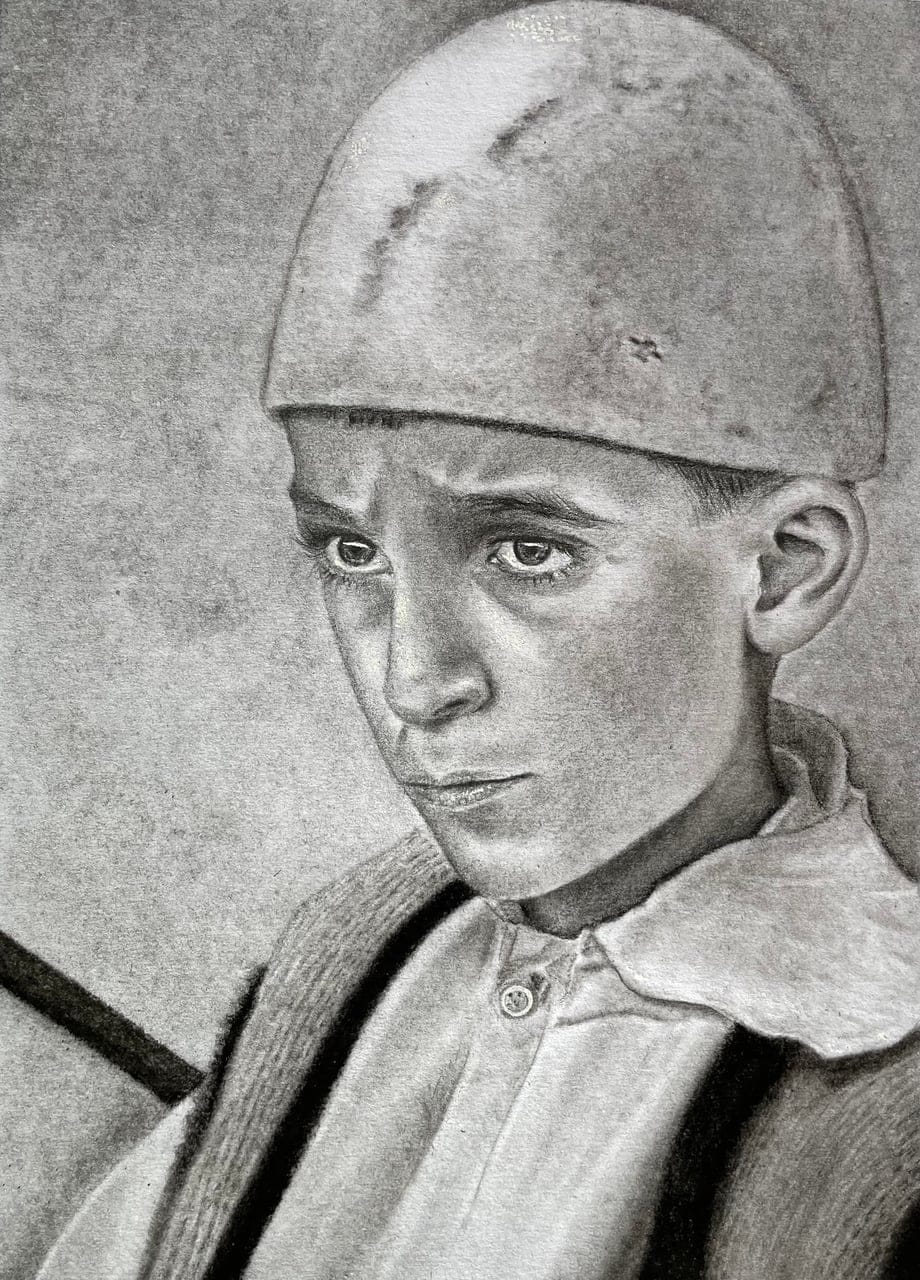Albanian Boy by Jeta Kullashi, Charcoal and graphite on paper, 2023