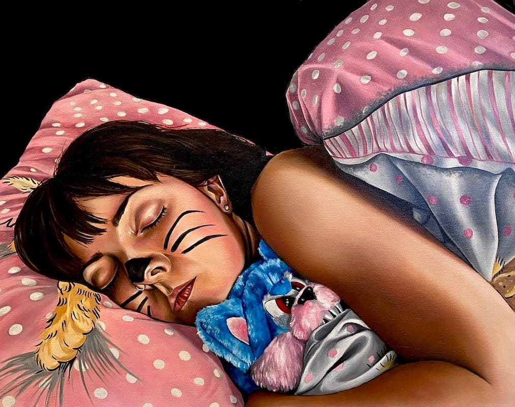 Self Portrait Aged 8, Asleep in Snatch Duvet Set by Katie Tara Nicholls, Oil on canvas