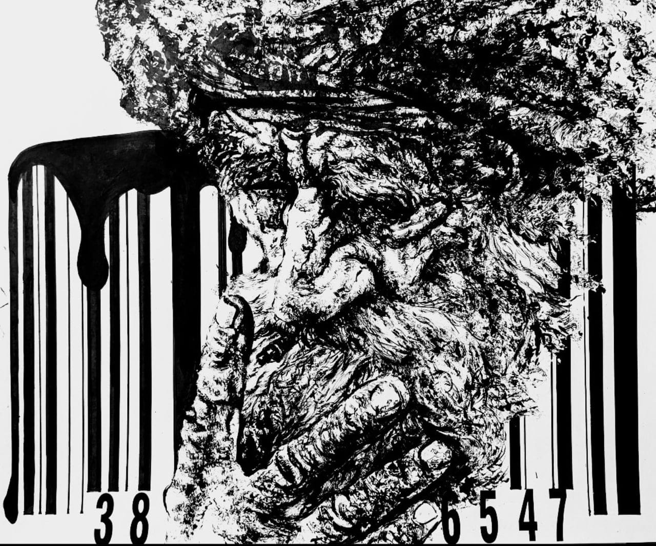 Era of the Barcode by Kevin Hu, Ink on Paperboard, 2024