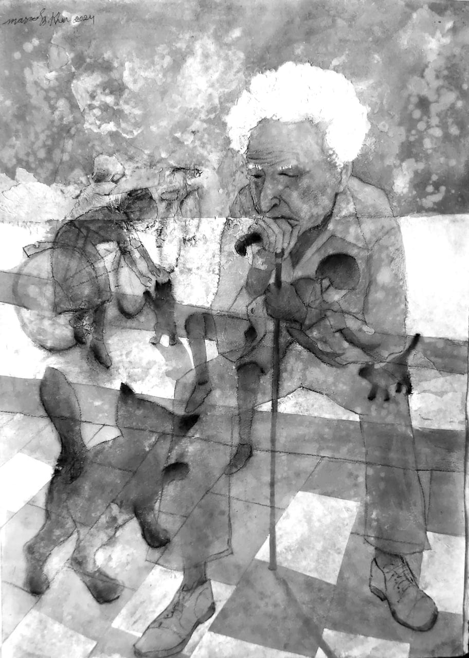 Memory of love by Masood A. Khan, Ink and charcoal on paper., 2025