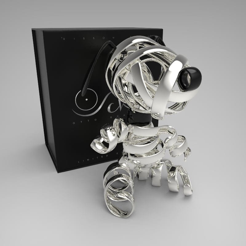 Ribbon Dog (Chrome) by Otto Schade (Aka Osch), 3D printed resin sculpture Edition of 75 (25 Chrome/25 Gold/25White)