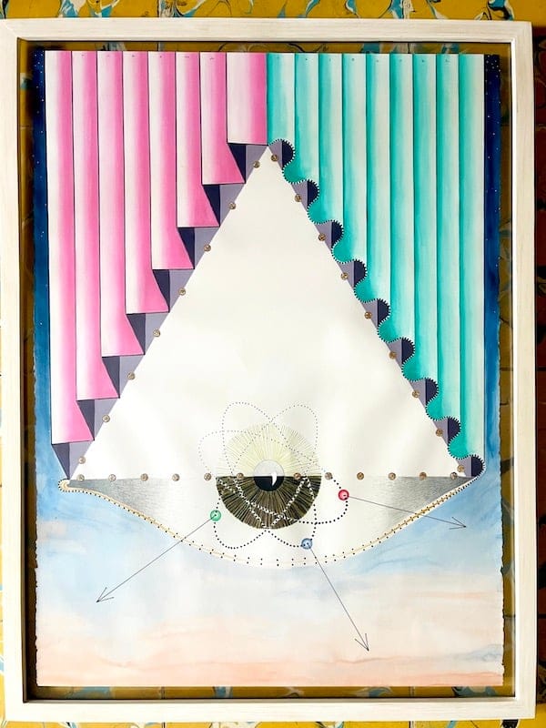 Behind the shade by Peter A Davis, Acrylic, colored pencils, sharpie, glitter nail polish