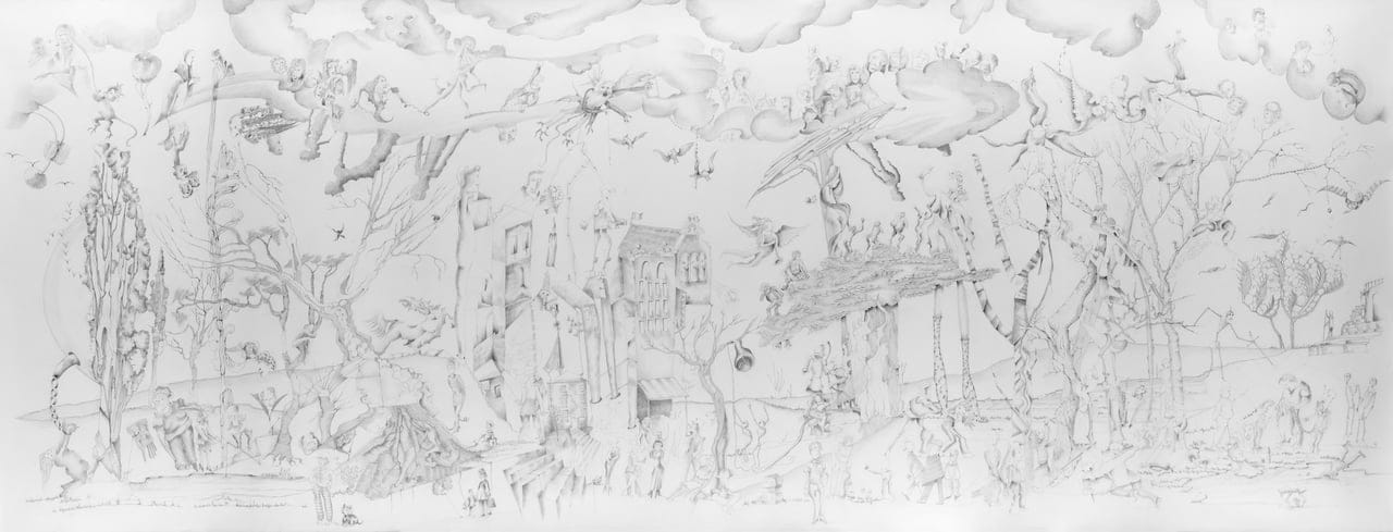 THE SPIRITUAL WORLD BETWEEN WARS by Sylvie Leroy, GREY PENCIL ON PAPER, 2025